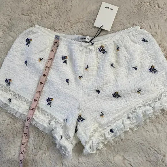 Guizio Vannetta White Embroidered Floral Seersucker Bloomer Size S